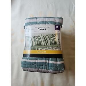 Mainstays Green Vertical Stripe Shams Essentials 2 pack King Quilted